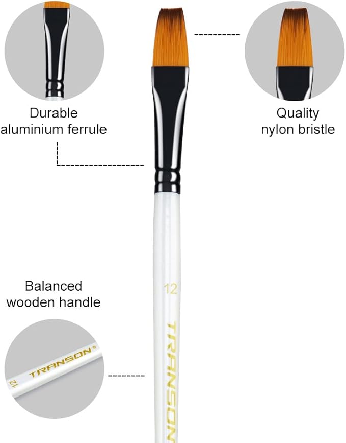 Transon 14pcs Art Painting Brush Set for Acrylic, Watercolor, Gouache, Oil and Hobby Painting White Color