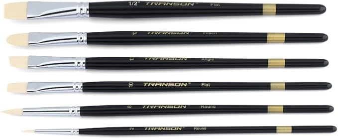 Transon Paint Brush Set 6pcs Art Painting Flexible Bristle for Acrylic Watercolor Gouache Oil Leather Canvas and Face Painting