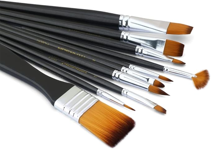 Transon Paint Brush Kit 10pcs Art Brushes and 1 Paint Spatula with Brush Case