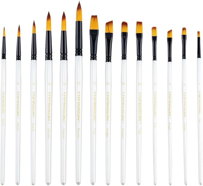 Transon 14pcs Art Painting Brush Set for Acrylic, Watercolor, Gouache, Oil and Hobby Painting White Color