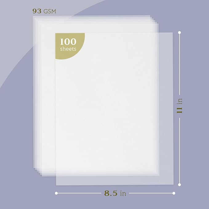 Translucent Vellum Paper 8.5 x 11, Goefun 100 Sheets Vellum Tracing Paper Printable for Invitations, Card Overlays, Belly Bands, DIYs, Sketching, Drawing (Pack of 2)