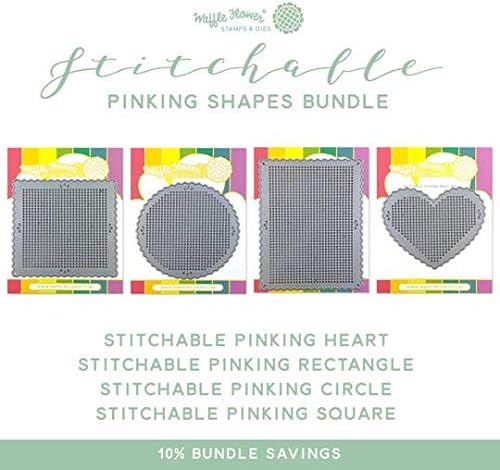 Waffle Flower Stitchable Pinking Shapes Bundle - Craft Dies to Perforate Paper with Gridded Holes for 10-ct Cross-stithing and Embroidery in 4 Popular Shapes; Pinked Edges for Finishing into Cards