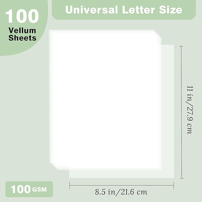 JAGERGREEN Vellum Paper 8.5 x 11 Inches 100GSM 100 Sheets, Thick Translucent Printable Vellum Paper for Invitations, Vellum Jackets, Envelopes, Crafts, Wedding Belly Bands, Tracing Paper for Sketching