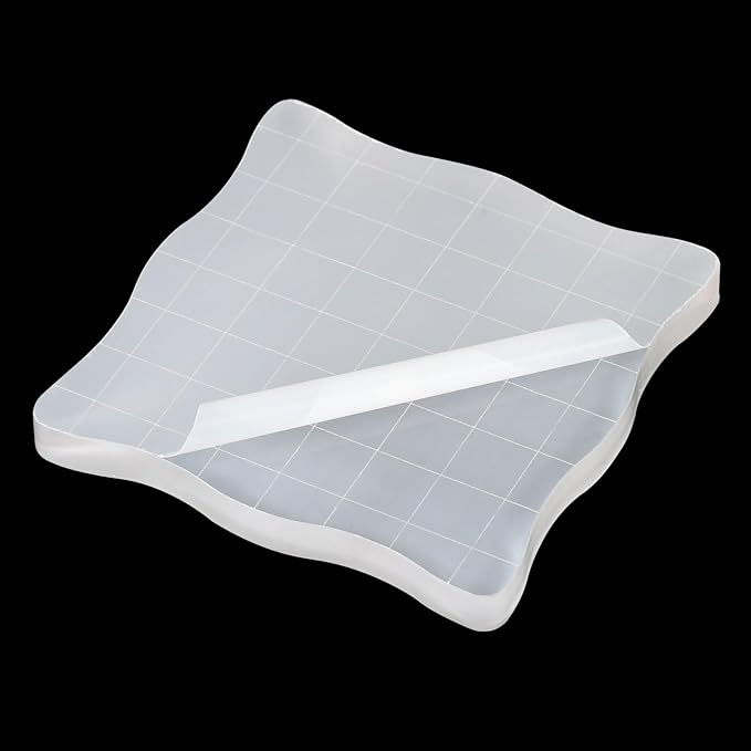 PATIKIL 3" x 3" Acrylic Stamp Block, Clear Stamping Block with Grid Lines Decorative Mounting Blocks Wave for Scrapbooking DIY Crafts Card Making
