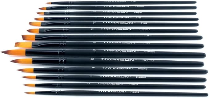 Transon 14pcs Artist Paint Brushes for Acrylic, Watercolor, Gouache, Oil and Hobby Painting Black Color
