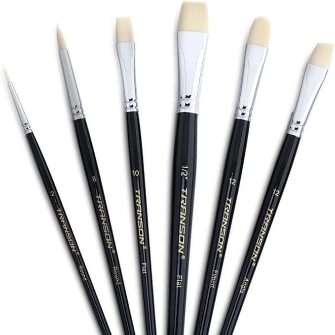 Transon Paint Brush Set 6pcs Art Painting Flexible Bristle for Acrylic Watercolor Gouache Oil Leather Canvas and Face Painting