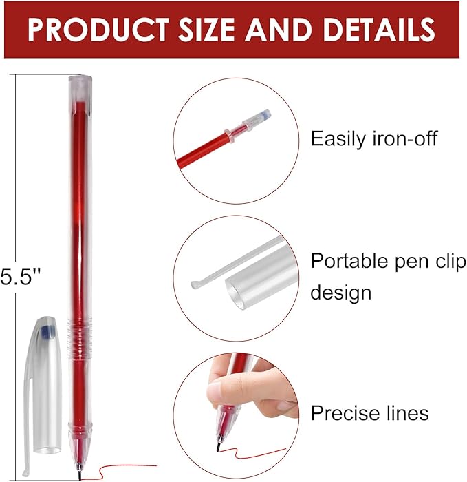 48pcs Heat Erasable Pens for Fabric, Assorted Colors, Fabric Pens for Sewing Erasable for Quilting Sewing DIY Dressmaking Fabrics Tailors Chalk