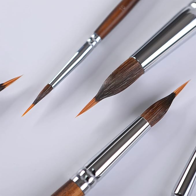 Watercolor Brushes Professional, Fuumuui 6Pcs Extended Needle Point Brushes Synthetic Extra Long Pinhead Brush with Sable Body for Fine Detailing - Watercolor Acrylic Gouache Inks Painting