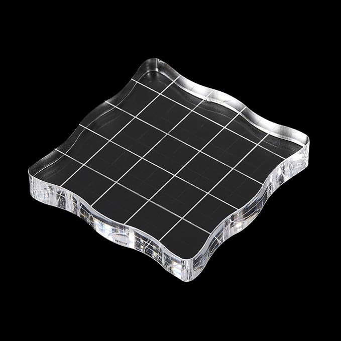 PATIKIL 2" x 2" Acrylic Stamp Block, Clear Stamping Block with Grid Lines Decorative Mounting Blocks Wave for Scrapbooking DIY Crafts Card Making