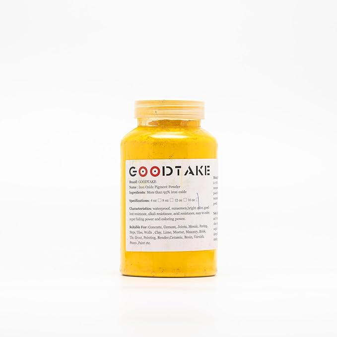 GOODTAKE Concrete Pigment, Yellow Iron Oxide Pigment Powder, Concrete Cement Dye Color Pigment for Pastel Tile Paint Concrete Cement Mortar Grout (Yellow, 20 oz)