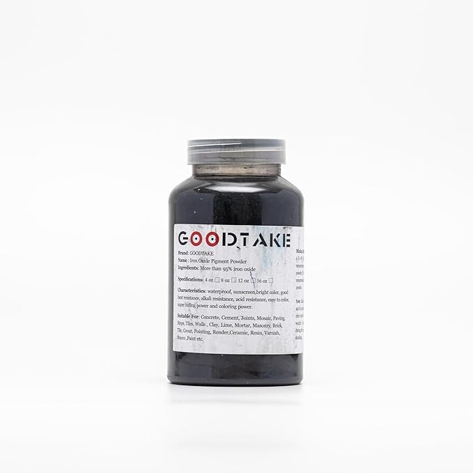 GOODTAKE Concrete Pigment, Black Iron Oxide Pigment Powder, Concrete Cement Dye Color Pigment for Pastel Tile Paint Concrete Cement Mortar Grout (Black, 20 oz)