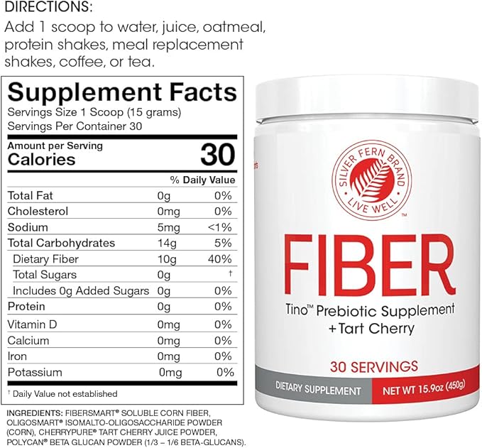 Tino High Fiber Supplement Powder - Non-GMO, Pre-Biotic, Water Soluble, Digestive Friendly, Powdered Mix - Add to Water, Juice, Shakes, Cereal & More (2 Canisters - 15.9 Oz. ea.)