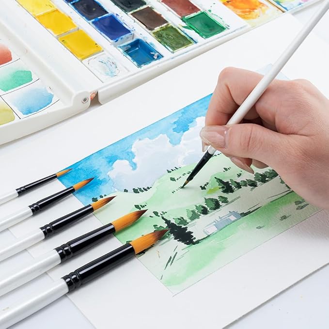 Transon 14pcs Art Painting Brush Set for Acrylic, Watercolor, Gouache, Oil and Hobby Painting White Color