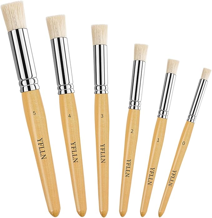 Wooden Stencil Brushes Natural Stencil Bristle Dome Art Painting Brushes Wood Paint Template Brush for Painting On Stencil Projects, Card Making, DIY, Crafts and Acrylic Oil Watercolor Painting(6pcs)