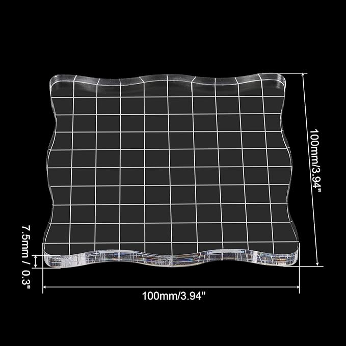 PATIKIL 4" x 4" Acrylic Stamp Block, Clear Stamping Block with Grid Lines Decorative Mounting Blocks Wave for Scrapbooking DIY Crafts Card Making