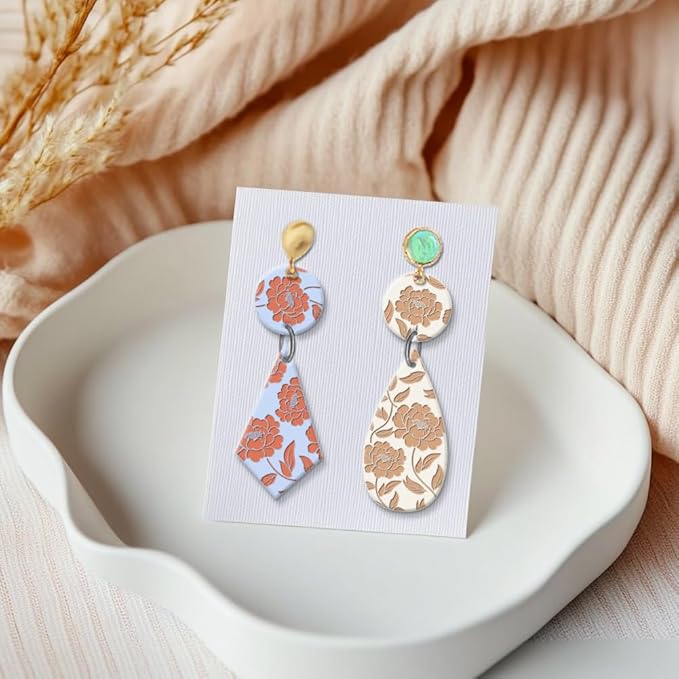 CHGCRAFT Peony Polymer Clay Texture Sheets Peony Silicone Clay Texture Stamp Clay Modeling Pattern Pad Texture Sheets for Earrings Jewelry Making