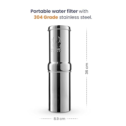 0.26 Gallon 304 Grade Stainless Steel Gravity Water Filter with 1 NSF Certified Smart Carbon Filter, Enjoy Potable Water While Camping, RVing, Off-Grid, Emergencies, Every Day at Home