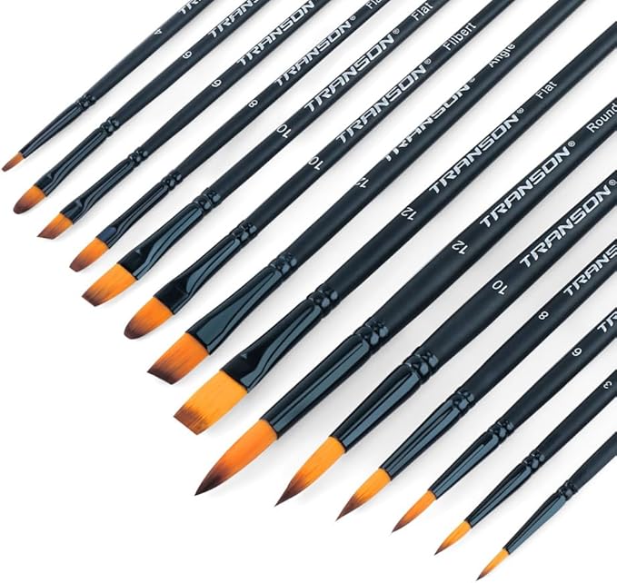 Transon 14pcs Artist Paint Brushes for Acrylic, Watercolor, Gouache, Oil and Hobby Painting Black Color