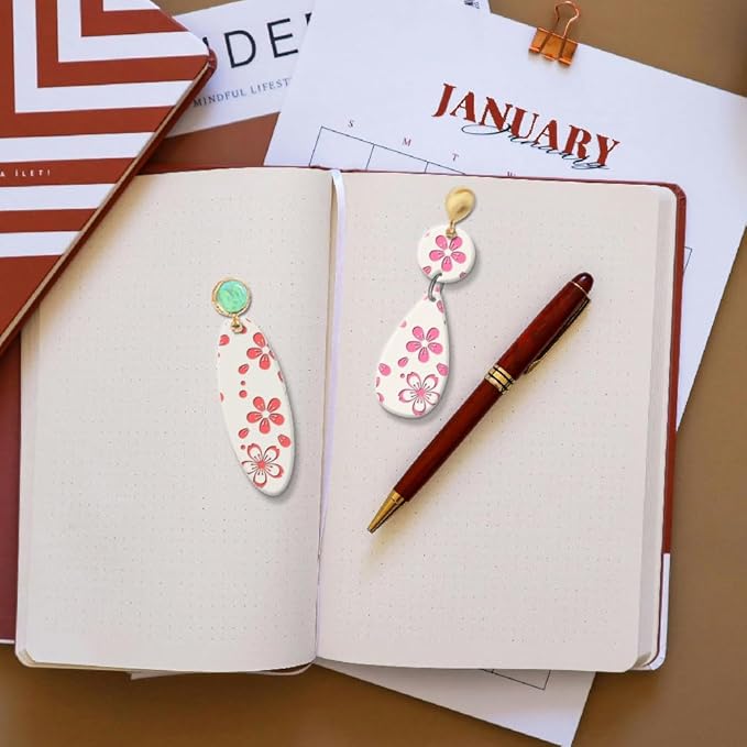 CHGCRAFT Cherry Blossoms Polymer Clay Texture Sheets Flowers Texture Silicone Clay Texture Stamp Clay Modeling Pattern Pad Texture Sheets for Earrings Jewelry Making