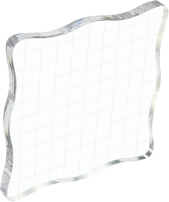 PATIKIL 4" x 4" Acrylic Stamp Block, Clear Stamping Block with Grid Lines Decorative Mounting Blocks Wave for Scrapbooking DIY Crafts Card Making