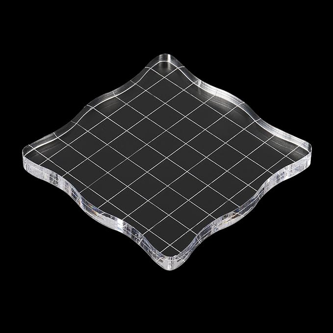 PATIKIL 3" x 3" Acrylic Stamp Block, 2 Pack Clear Stamping Block with Grid Lines Decorative Mounting Blocks Wave for Scrapbooking DIY Crafts Card Making