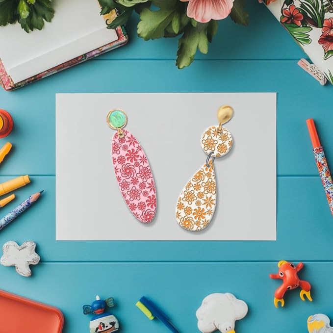 CHGCRAFT Plum Blossoms Polymer Clay Texture Sheets Art Rotation Flowers Silicone Texture Stamp Clay Texture Mat Modeling Pattern Pad Texture Sheets for Jewelry and Clay Earrings Tools