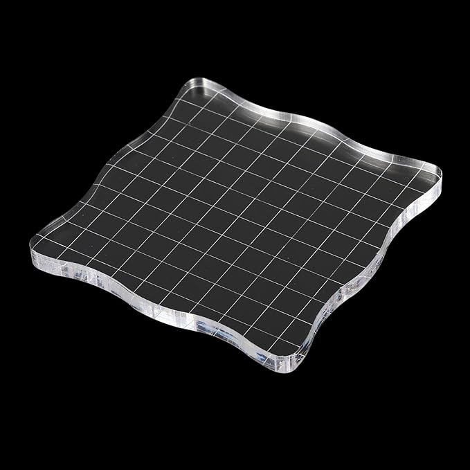 PATIKIL 4" x 4" Acrylic Stamp Block, Clear Stamping Block with Grid Lines Decorative Mounting Blocks Wave for Scrapbooking DIY Crafts Card Making