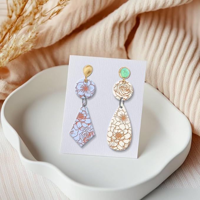 CHGCRAFT Flowers Polymer Clay Texture Sheets Rose Daisy Silicone Texture Stamp Lilies Cherry Blossom Clay Modeling Pattern Pad Texture Sheets for Polymer Clay Making Earrings Jewelry