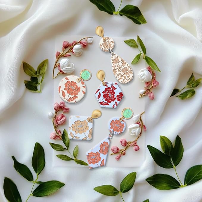 CHGCRAFT Peony Polymer Clay Texture Sheets Peony Silicone Clay Texture Stamp Clay Modeling Pattern Pad Texture Sheets for Earrings Jewelry Making