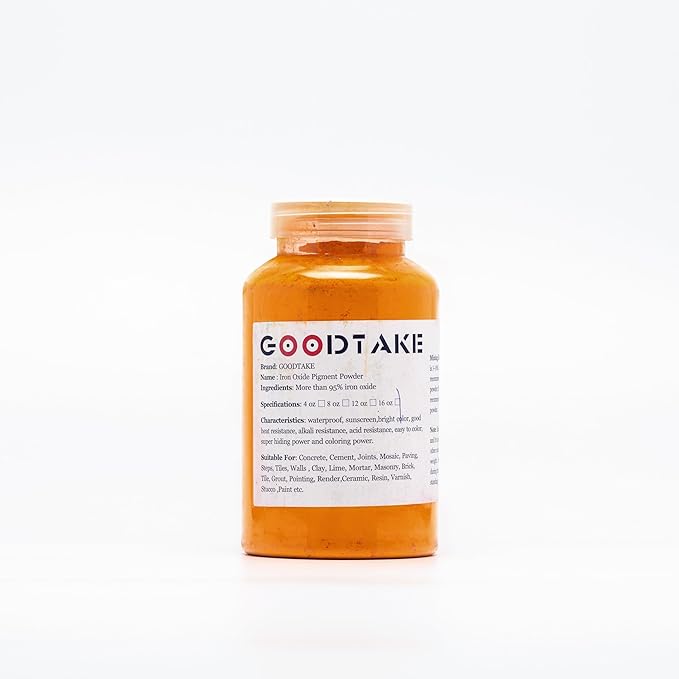 GOODTAKE Tangerine Yellow Iron Oxide Pigment Powder, Concrete Cement Dye Color for Pastel Tile Paint, Mortar, Grout (12 oz)