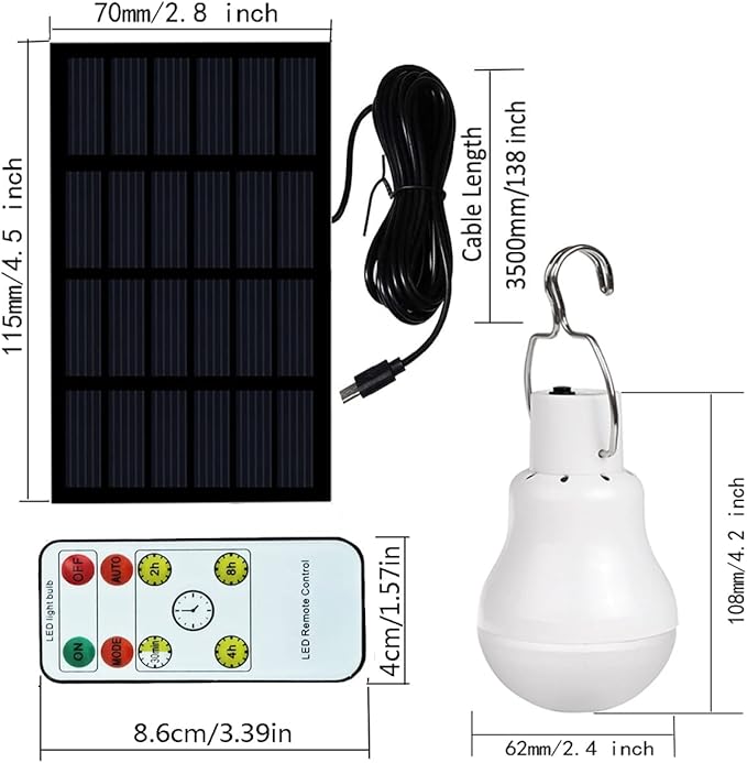 Solar Light Bulb Portable 350LM Solar Powered Camping Light Led Lantern Outdoor for Lamp Light Hiking Fishing Tent Indoor Shed Chicken Coop Hurricane Emergency with USB Chargeable