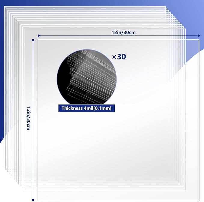 FSWCCK 30 Pcs 4 mil 12 x 12 Inch Translucent PET Blank Stencil Sheets, Mylar Sheets for Stencils, Template Plastic for Quilting Mylar Stencil Sheets, Laser Cutting, Gyro-Cut Tool Template Material