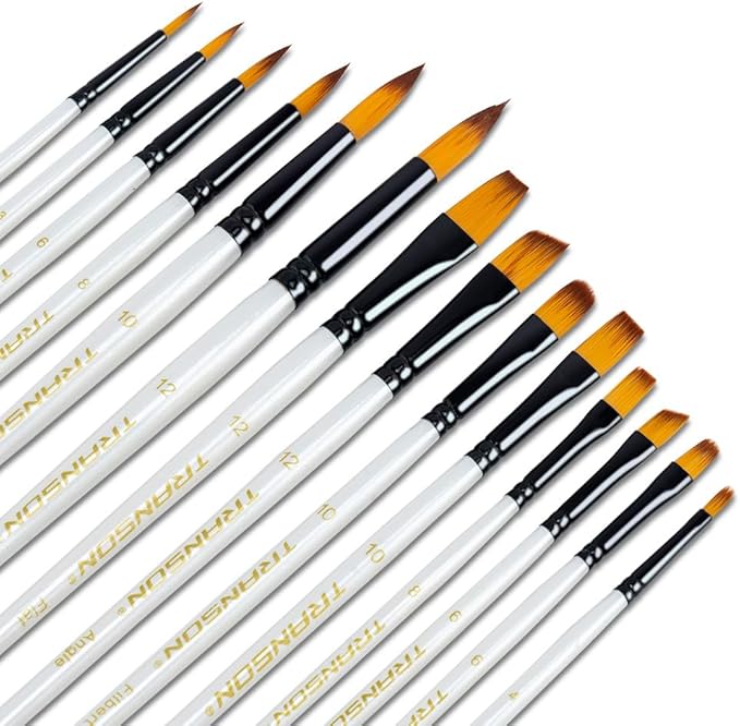 Transon 14pcs Art Painting Brush Set for Acrylic, Watercolor, Gouache, Oil and Hobby Painting White Color