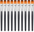 Zonon 10 Pcs 3/4 Inch Flat Paint Brushes Acrylic Painting Craft Accessories Small Watercolor Paint Brushes Bulk for Adult Artist Detail Oil Canvas Face(8.1 x 0.9 x 3/4 Inch,Black)