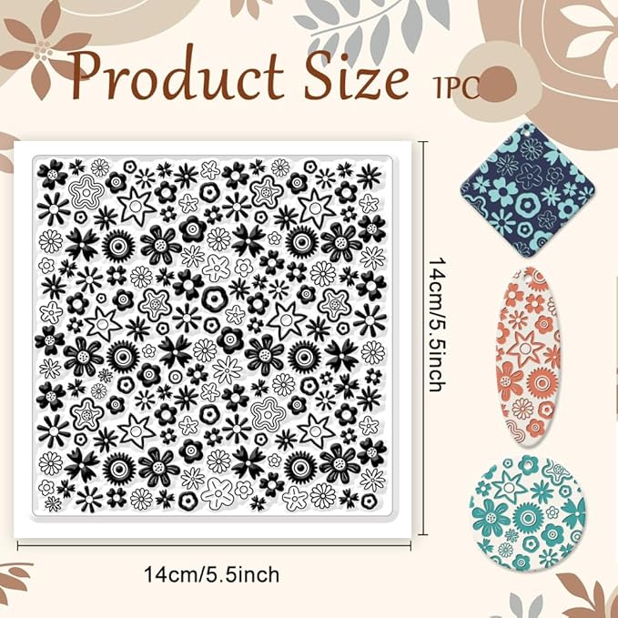 CHGCRAFT Polymer Clay Texture Sheets Cartoon Flowers Texture Stamp Sheets Silicone Texture Stamp Polymer Clay Texture Mat for Making Earrings Jewerly, Polymer Clay Earrings Tools