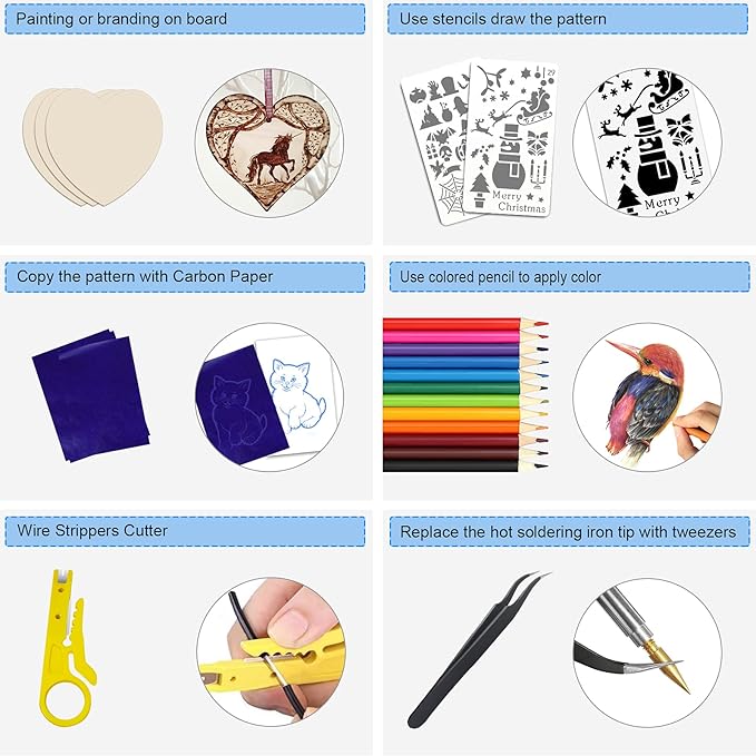 116pcs Wood Burning Kit, Professional Wood Burning Tool with Soldering, DIY Creative Tools Adjustable Temperature 220~480℃ Wood Burner Soldering Pen for Embossing/Carving/Soldering & Pyrography