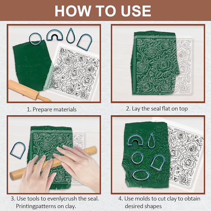 CHGCRAFT Polymer Clay Texture Sheets Rose Background Silicone Texture Stamp Sheets for Polymer Clay Texture Mat for Making Earrings Jewerly, Polymer Clay Earrings Tools, 5.5x5.5inch