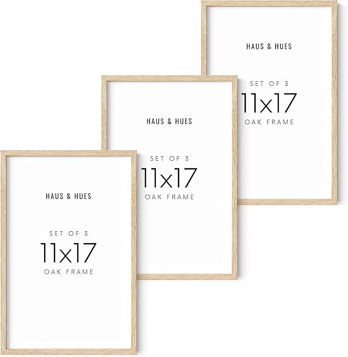 HAUS AND HUES Set of 3 Wooden Frames - 11x17 Natural Wood Picture Frames, Oak Beige