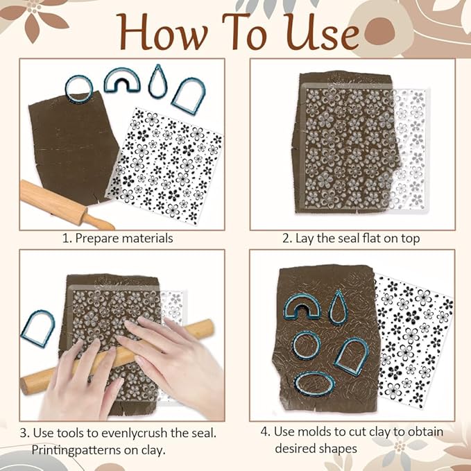 CHGCRAFT Cherry Blossoms Polymer Clay Texture Sheets Flowers Texture Silicone Clay Texture Stamp Clay Modeling Pattern Pad Texture Sheets for Earrings Jewelry Making