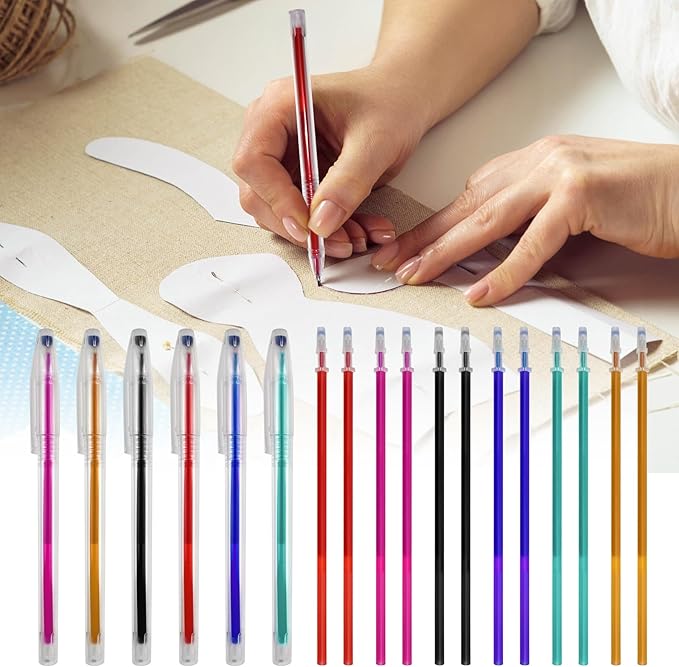 24pcs Heat Erasable Pens for Fabric, Assorted Colors, Fabric Pens for Sewing Erasable for Quilting Sewing DIY Dressmaking Fabrics Tailors Chalk