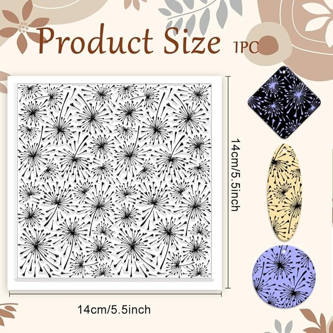 CHGCRAFT Dandelions Background Silicone Texture Stamp Polymer Clay Molds DIY Clay Texture Tools for Clay Pottery Earring Jewelry Making Stamp Engraving Machines, Dandelion, 5.5x5.5inch