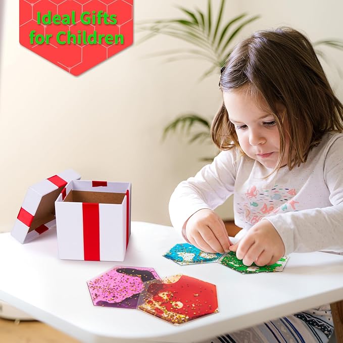 LONGKING 2-Pack Hexagon Liquid Tiles for Kids, Soft Gel Liquid Sensory Toys for Autistic Children, Sensory Mats, Sensory Toys for Toddlers 3-4