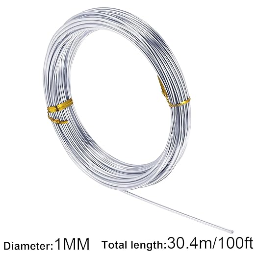 TecUnite Aluminum Craft Wire for Sculpting Bendable Metal Beading Wire for DIY Jewelry Making (1 Roll,Silver,30.4 m x 1 mm)