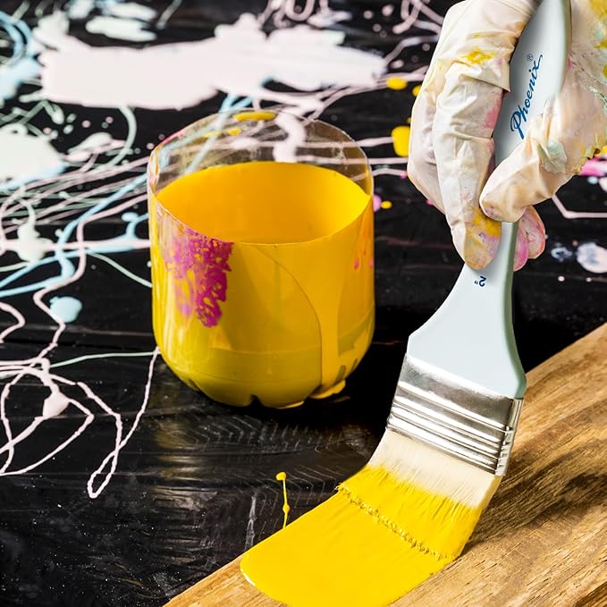 PHOENIX Flat Paint Brush Set - 3 Sizes Nylon Large Paint Brushes for Acrylic Painting, Gouache, Wood Furniture, Gesso, Varnishes & Wall