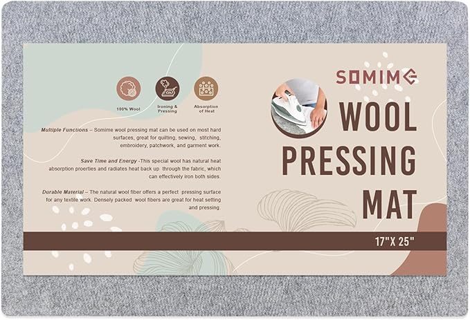 Somime 17x25" Wool Pressing Mat, 100% New Zealand Wool Ironing Mat, Felted Wool Ironing Board for Sewing, Quilting, DIY Crafts, and Embroidery