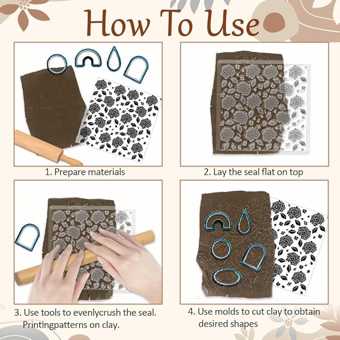 CHGCRAFT Hydrangea Texture Polymer Clay Texture Sheets Flowers Leaves Pattern Silicone Texture Stamp Clay Modeling Pattern Pad Texture Sheets for Polymer Clay Making Earrings Jewelry