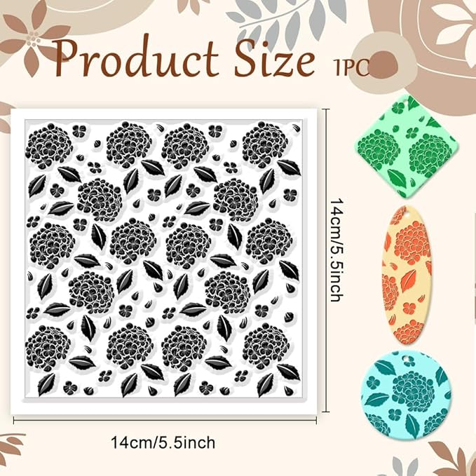 CHGCRAFT Hydrangea Texture Polymer Clay Texture Sheets Flowers Leaves Pattern Silicone Texture Stamp Clay Modeling Pattern Pad Texture Sheets for Polymer Clay Making Earrings Jewelry