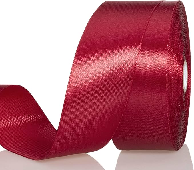 1 1/2 Inch Dark Red Solid Satin Ribbon, 50 Yards Craft Fabric Ribbon for Gift Wrapping Floral Bouquets Wedding Party Decoration