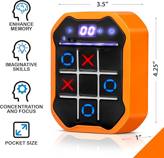 Electronic Tic-Tac-Toe Handheld Game | 3-in-1 Memory & Brain Games | Birthday Gift for Kids and Adults | Touchscreen Travel Friendly with Sound & Voice Effects for Kids Age 7+