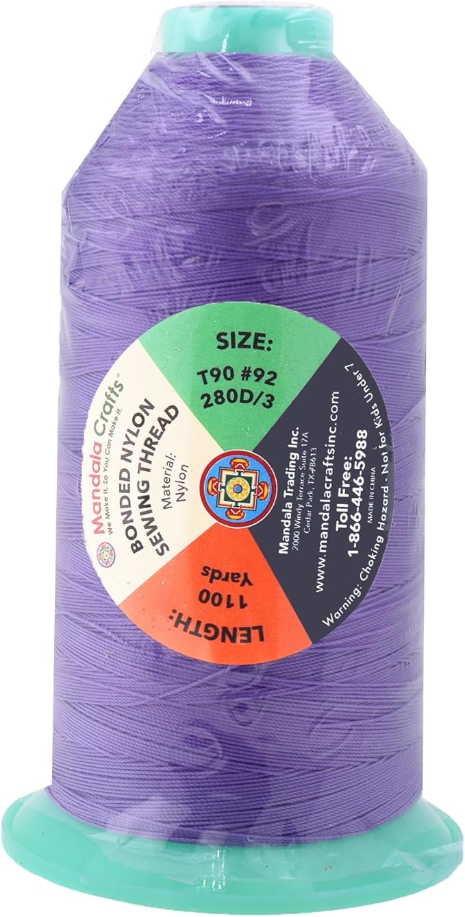 Mandala Crafts Bonded Nylon Thread Lilac Heavy Duty Sewing Threads - 1100 YDs Size 92 280D T90 Tex 90 Thread for Leather Jeans Weaving Outdoor Marine Upholstery Threads